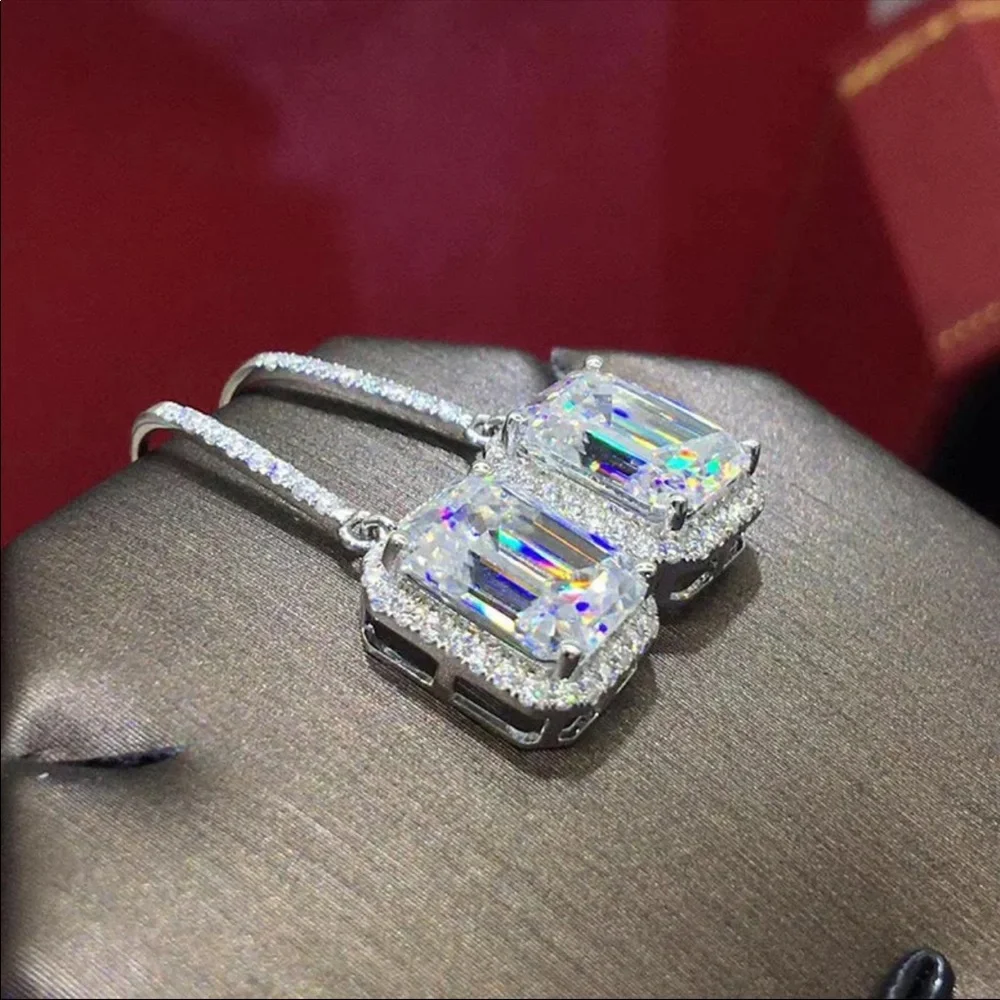 New New Luxury Rectangle 925 Sterling Silver Earrings - Picture 2 of 4